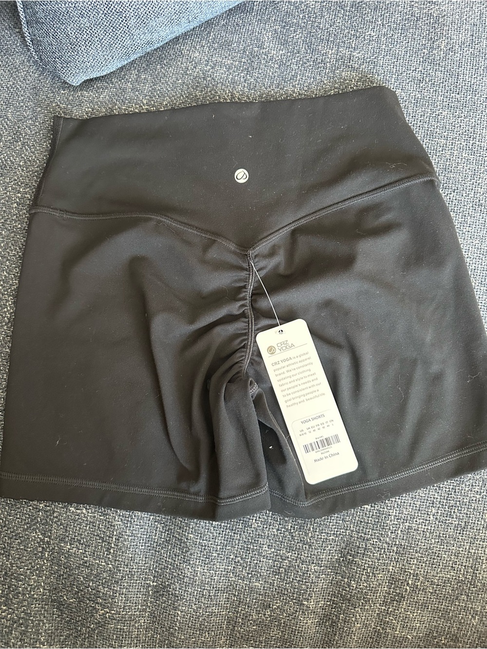 CRZ YOGA Black High-Waist Scrunch-Back Shorts